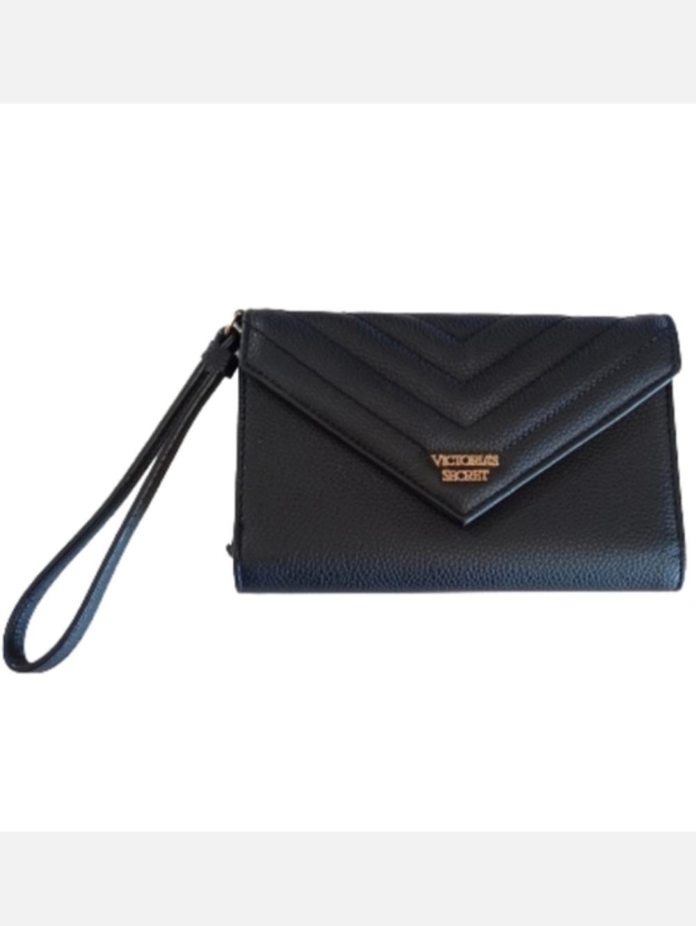 Victoria's Secret Faux Leather Black Wallet Clutch Wristlet Purse